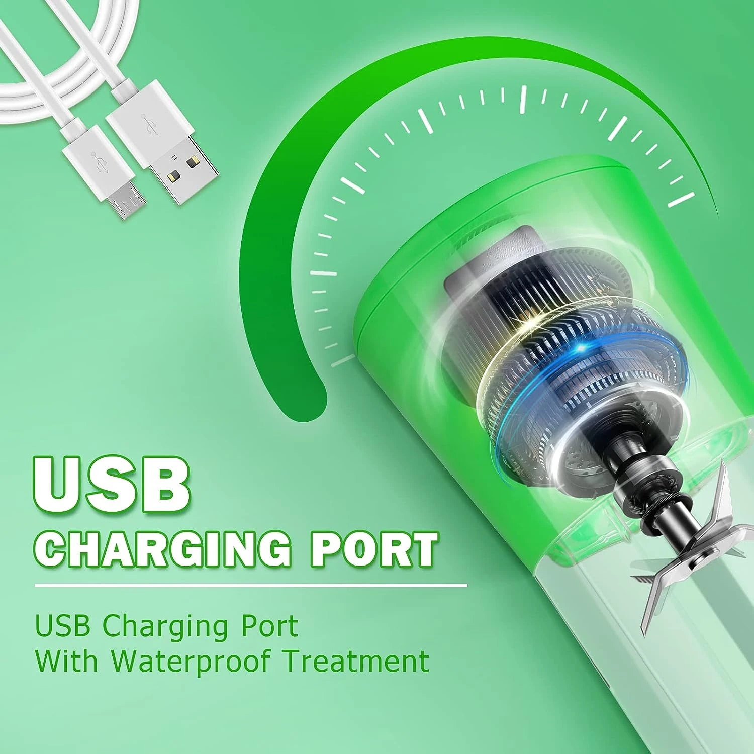 Готовый в путешествиях портативный зеленый перезаряжаемый USB-блендер с 6