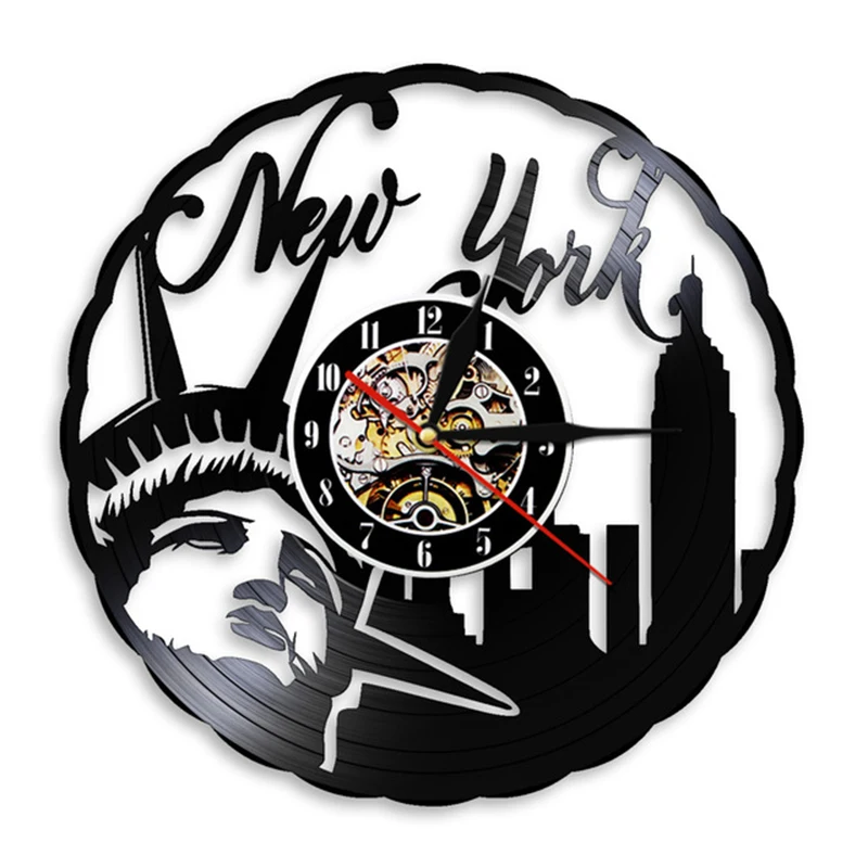 

New York Cityscape Contemporary Exclusive Wall Clock Wall Decor NYC Skyline Vinyl Record Wall Clock Watches Unique Travel Gifts