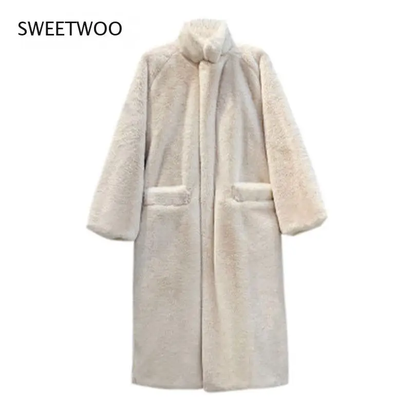 Loose Warm Outwear Luxury Faux Fur Coats Long Women Parka Fashion 2021 Winter Thick Imitation Mink Jacket Female Belt