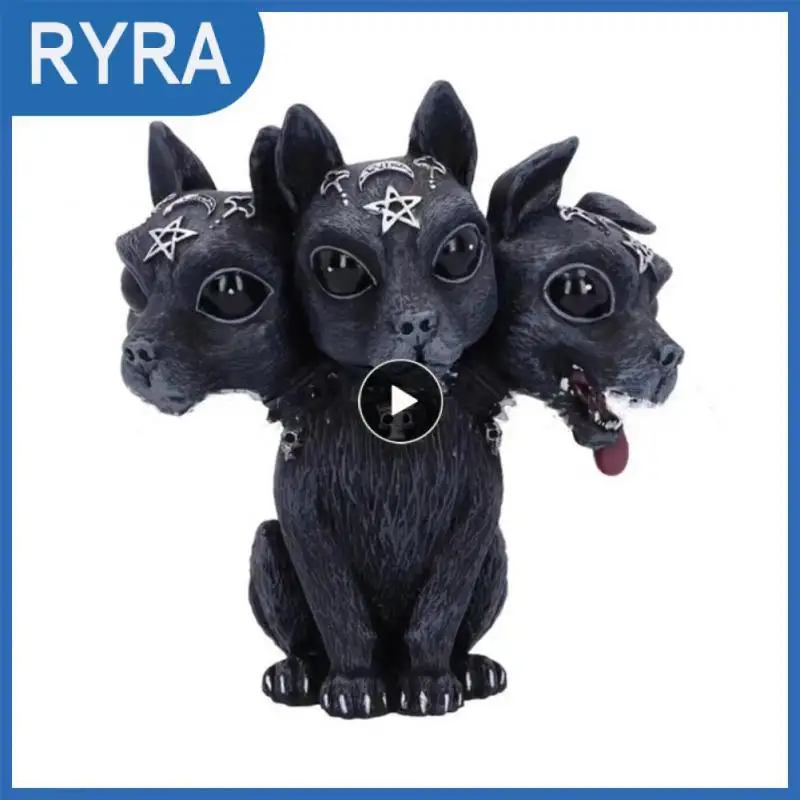 

Resin Halloween Ornament 250g Durable 3 Heads Dog Statue Proper Size Design Desk Decoration Ornaments Home Decor Gift Black