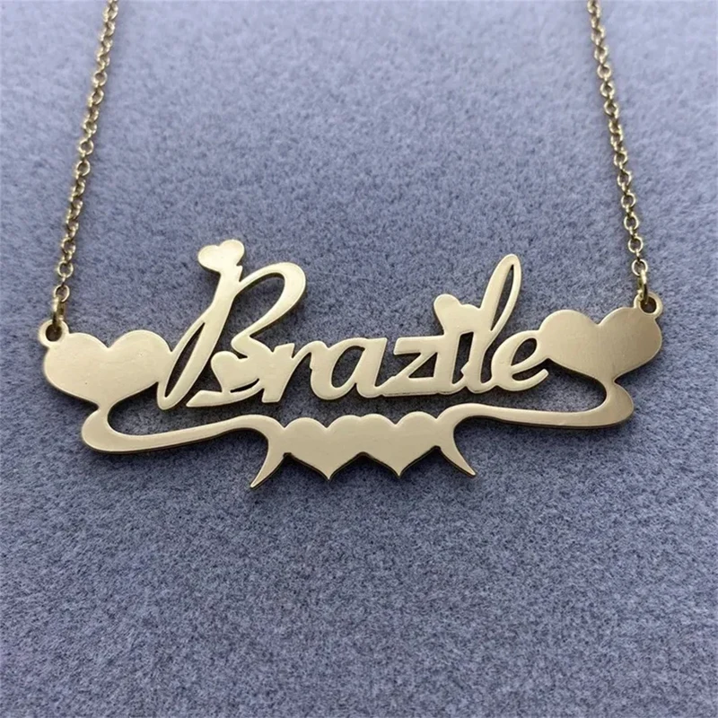 Customized Jewelry Sets 14K Gilded Nameplate With Heart Jewelry Set Stainless Steel Personalized Name Necklace and Hoop Earrings