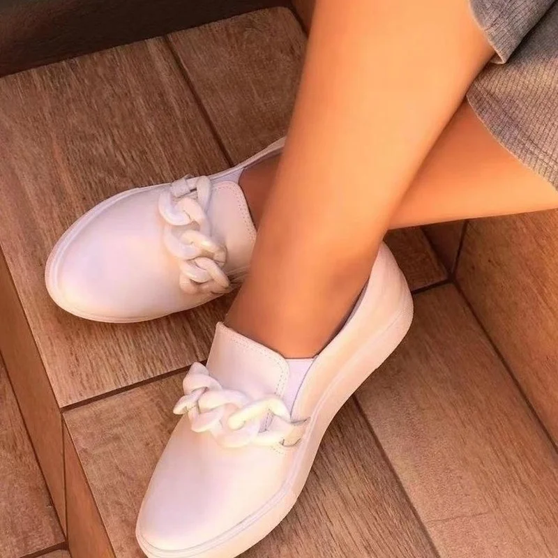 

Shallow Mouth Fashion Women's Flat Shoes Chain Decoration Flat Walking Shoes Outdoor Lightweight Casual Sports Shoes Women 36-43