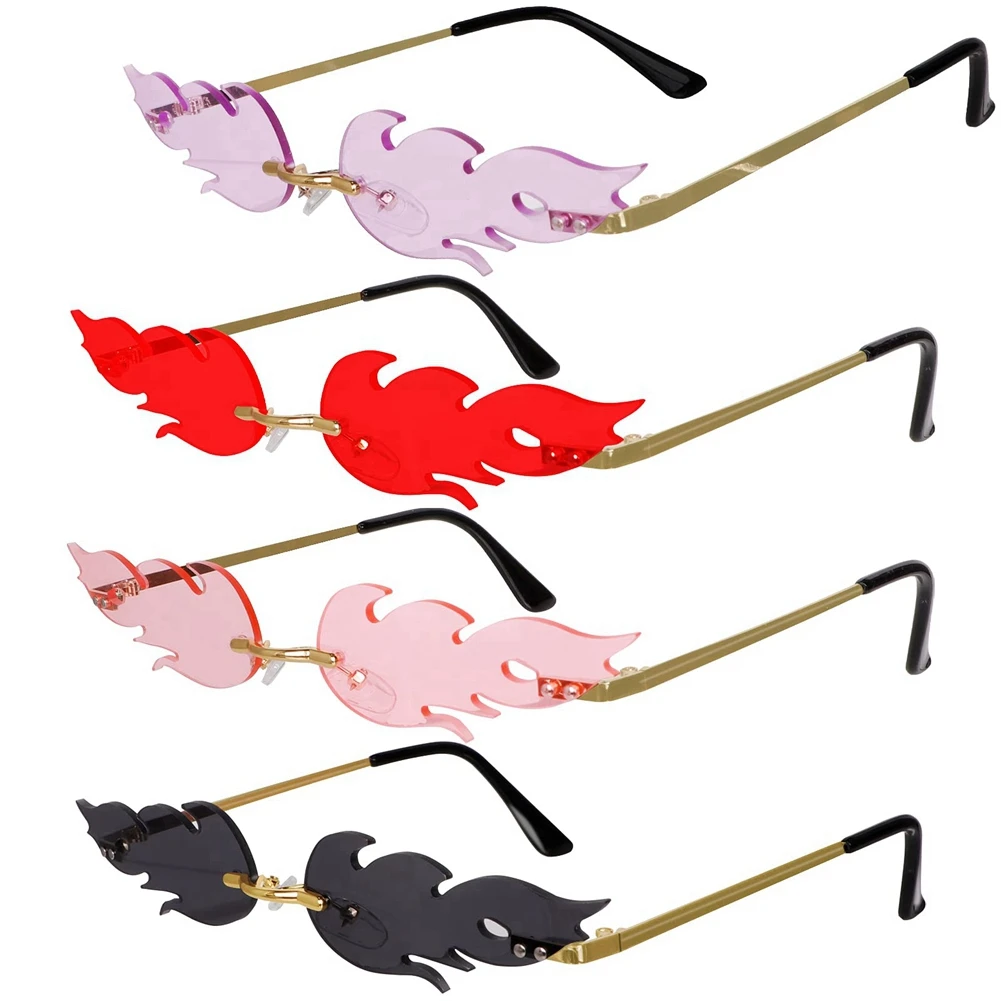 

Fire Sunglasses Rimless Shaped Glasses Wave Fire Shaped Glasses for Women Men Party Supplies Photo