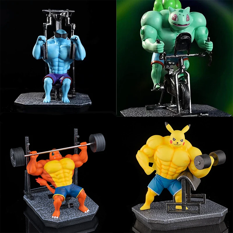 

17Cm Anime Cartoon Pokemon Fitness Series Pikachu Squirtle Bulbasaur Figurine Handmade Ornament Desktop Decoration Birthday Gift