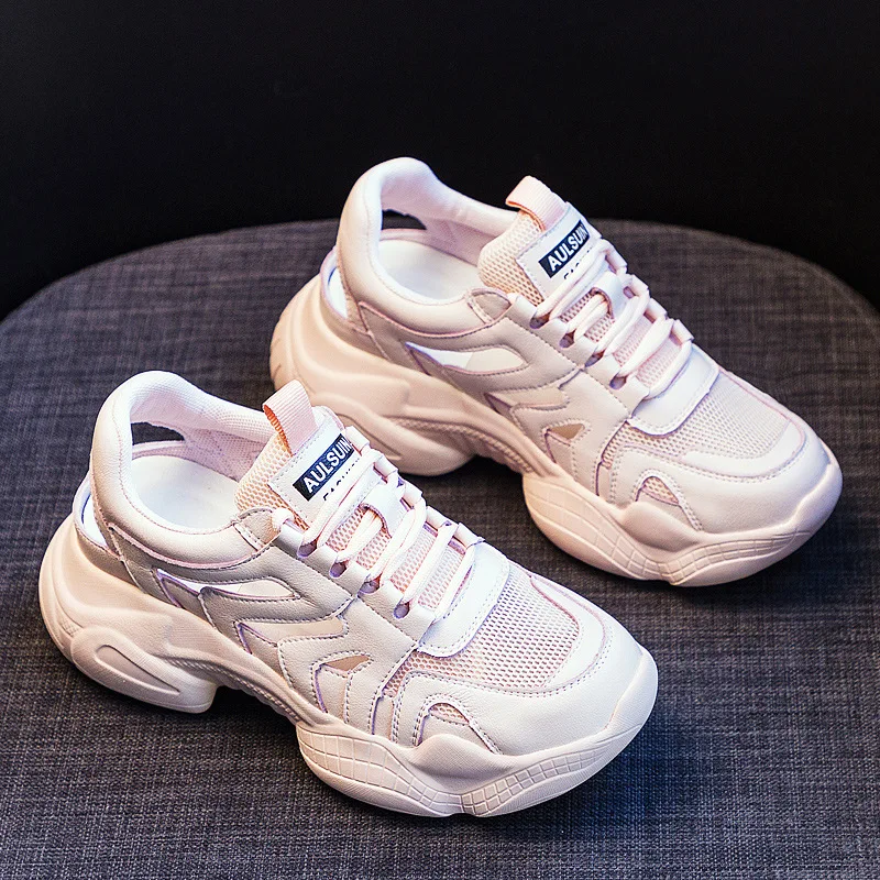 7cm Air Mesh Genuine Leather Women Summer Side Hollowing Soft Sole Platform Wedge Sandals Fashion Chunky Ladies Sneakers Shoes