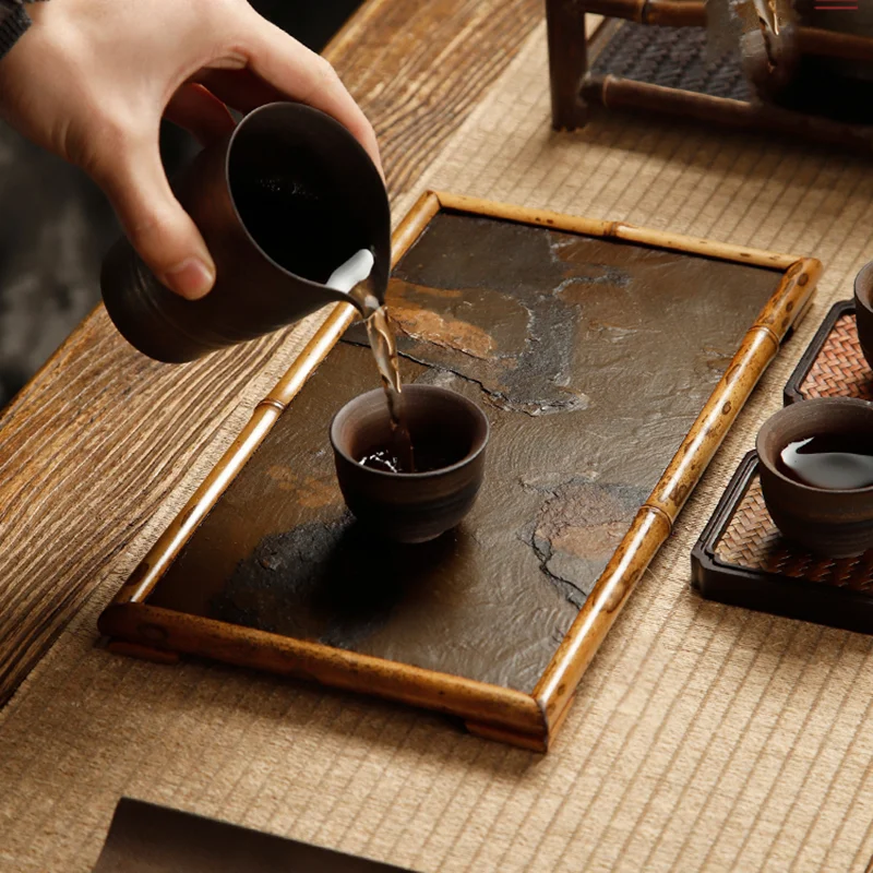 

Chinese Table Tea Trays Kung Fu Stone Pu Erh Party Tea Trays Decor Vintage Square Bandeja Para Cha Office Accessories WK50TT