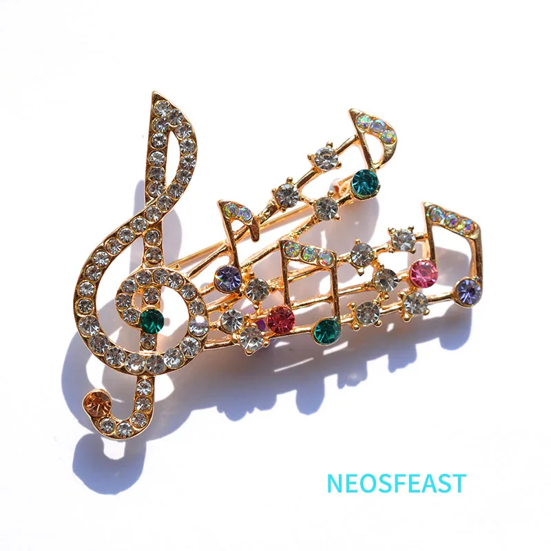 Fashion Jewelry Rhinestone Musical Note Brooches For Women Multi Color Pin Ladies Corsage Party Gifts Dress Garments Ornaments images - 6