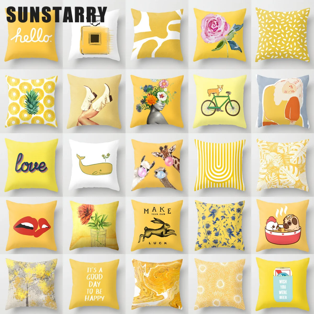 

Summer Fashion Fresh Yellow Cute Pillow Case Geometric Floral Cushion Cover Modern Decorative Throw Pillows For Bed Sofa 45x45cm