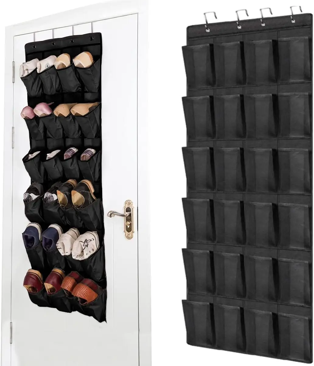 

Organizador sobre la puerta para zapatos (negro), 24 bolsillos grandes, estante para zapatos, estante colgante para dormitorio,