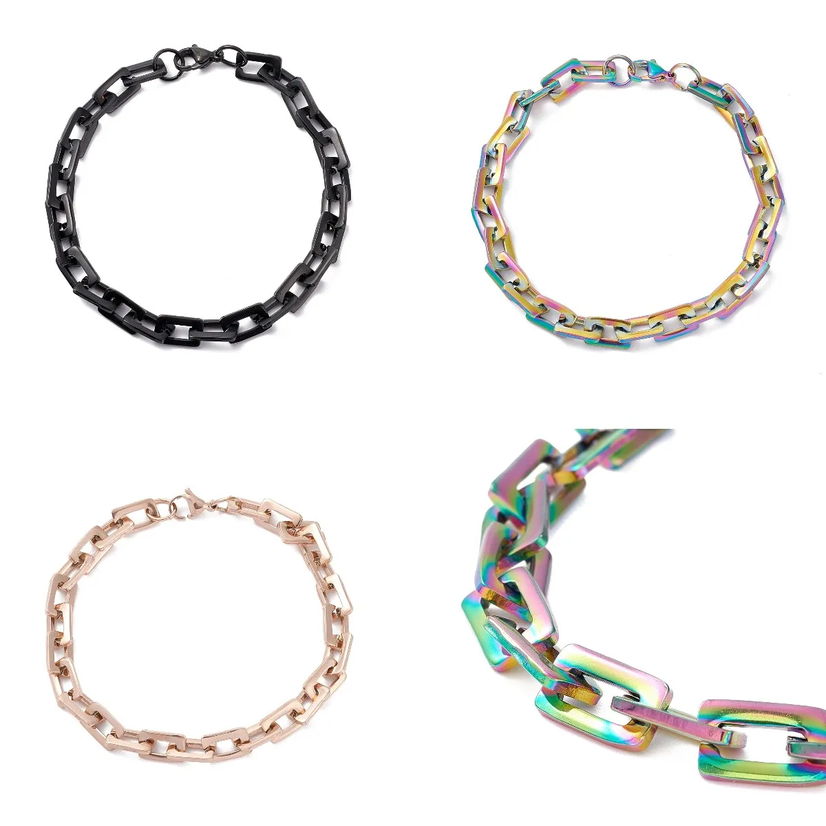 

5Pcs Stainless Steel Rectangle Chain Bracelets Gold/Silver/Black Color Bracelet Bangle For Men Women Girl Jewelry Birthday Gift