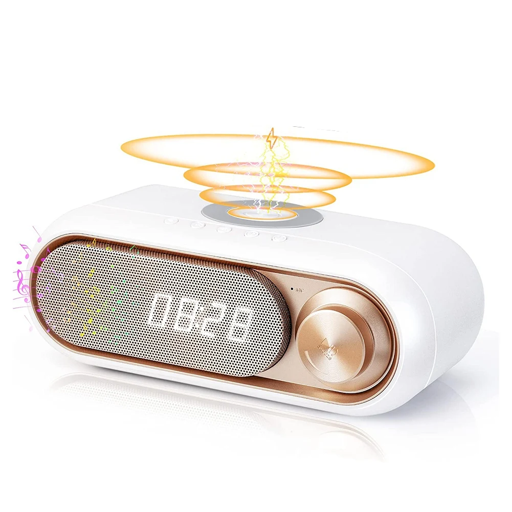 

Retro Radio Alarm Clock , Wireless Super Fast 10W Charging Large Display Alarm Clock FM Radio, TF Card Player-White