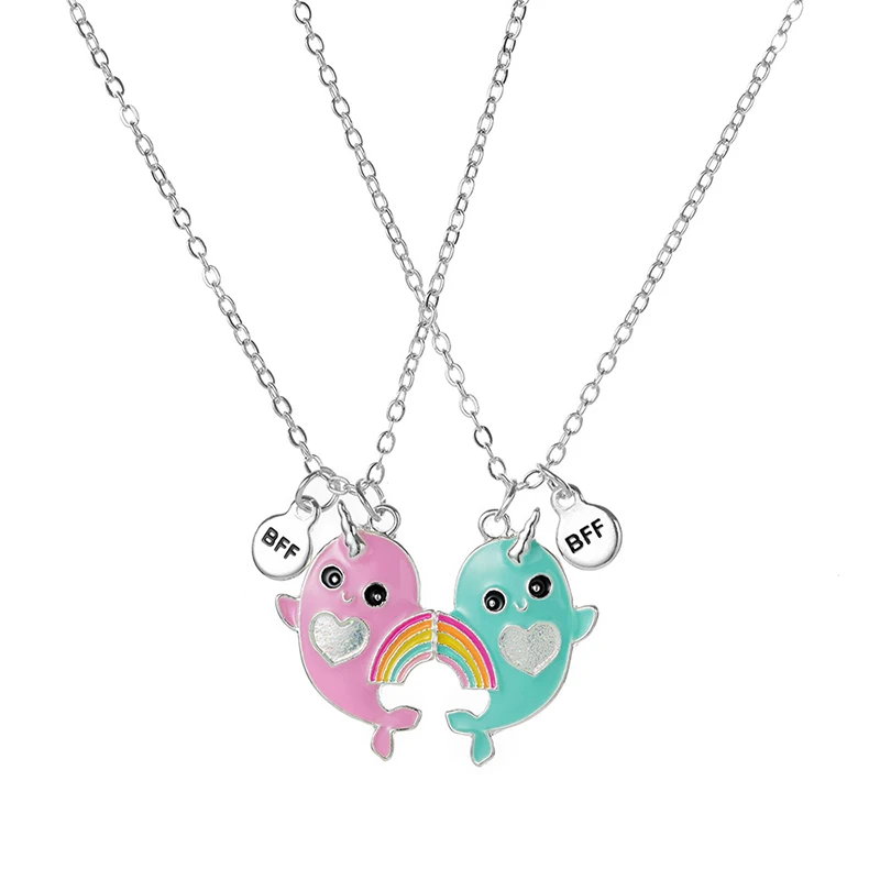 

2Pcs/set Cute Rainbow Whale Unicorn Pendant Best Friends Magnetic Necklace for Kids Girls Friendship Jewelry Gifts