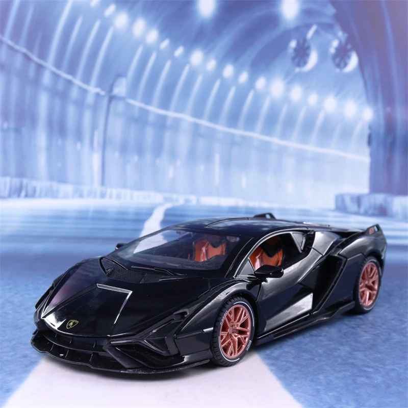 

1:24 Lamborghini SIAN FKP37 sports car Diecast Metal Alloy Model car Sound Light Pull Back Collection Kids Toy Gifts A244