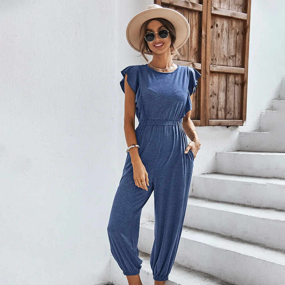 

Женский винтажный трикотажный комбинезон TEELYNN с длинными брюками, повседневный Облегающий комбинезон без рукавов, свободные летние комбинезоны