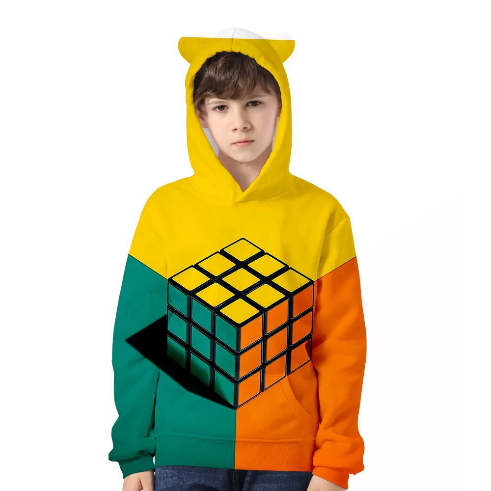 

Fashion 3D Rubik's Cube Kids Hoodie Boys Girls Fashion Pullover Pop Singer 3D Cat Ears Sweatshirt Autumn Winter Coats Clothes