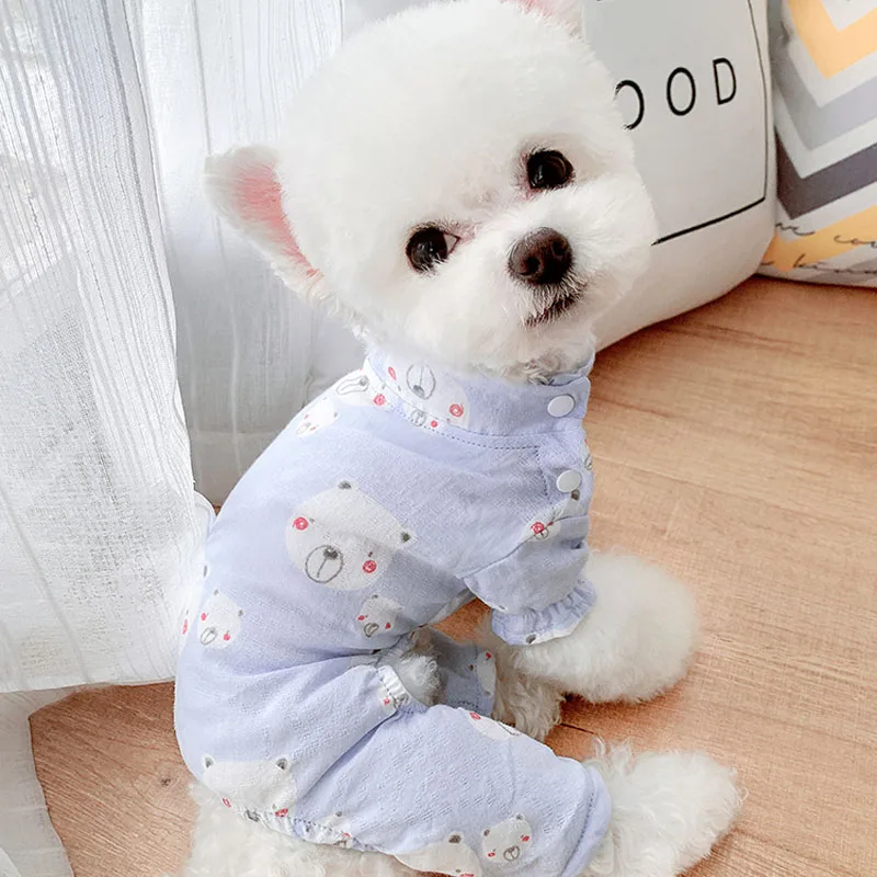 Breathable Pet Clothes for Dog Pajamas Cartoon Bubble Sleeve Jumpsuit Pajama For Small Dog Anti-mosquito Outfit Pink Blue PJS XL