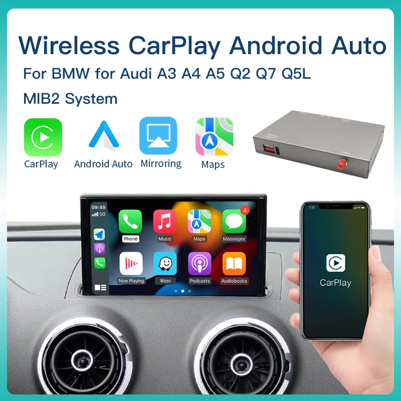 Autoabc Беспроводной Адаптер Carplay Android Auto Для Audi A3 A4 A5 Q2 Q7 Q5l Мультимедийная Кассета С