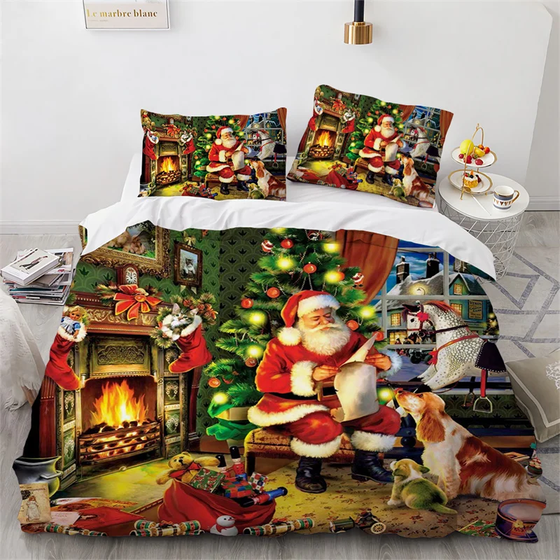 

Christmas Duvet Cover Microfiber Santa Claus Comforter Cover Cartoon Bedding Set 2/3pcs Twin King Quilt Cover With Pillowcases