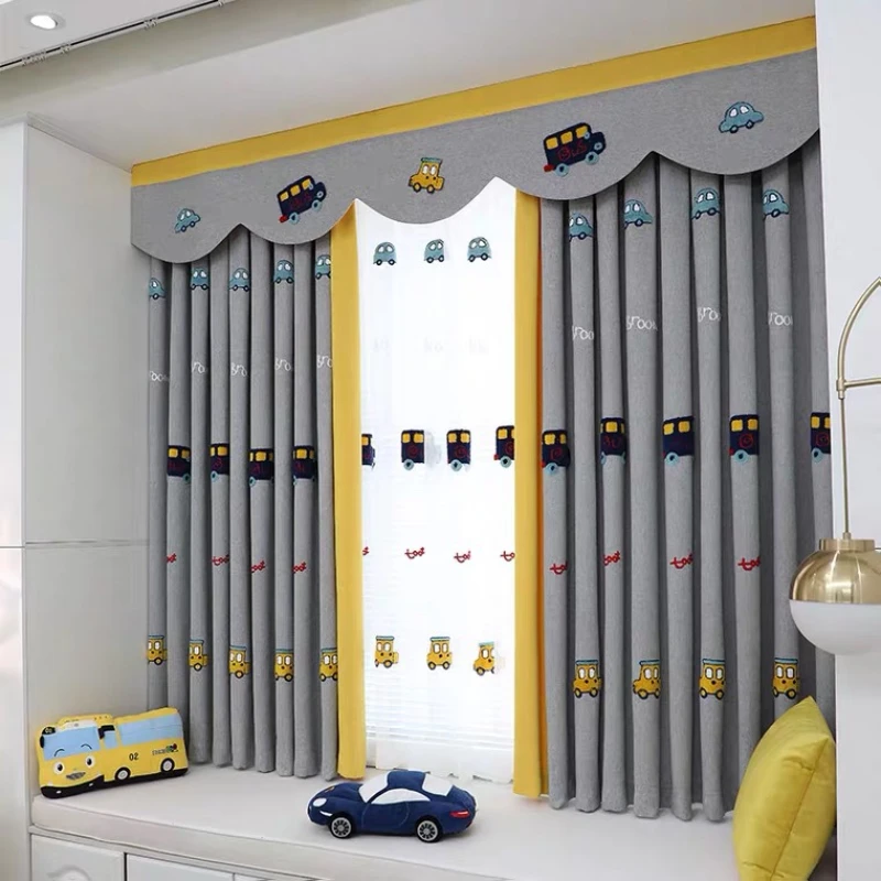 Children's Room Blackout Nordic Cartoon Cute Boy Girl Car British Style Warm Comfortable Curtains for Living Dining Bedroom |