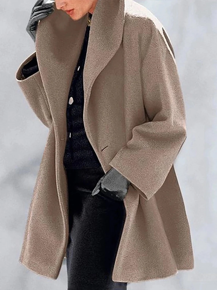 Plus Size thick Jacket Women Fashion Autumn Winter Coat Round Neck Long Sleeve Open Stitch Solid Loose Warm Woolen Coat 2022