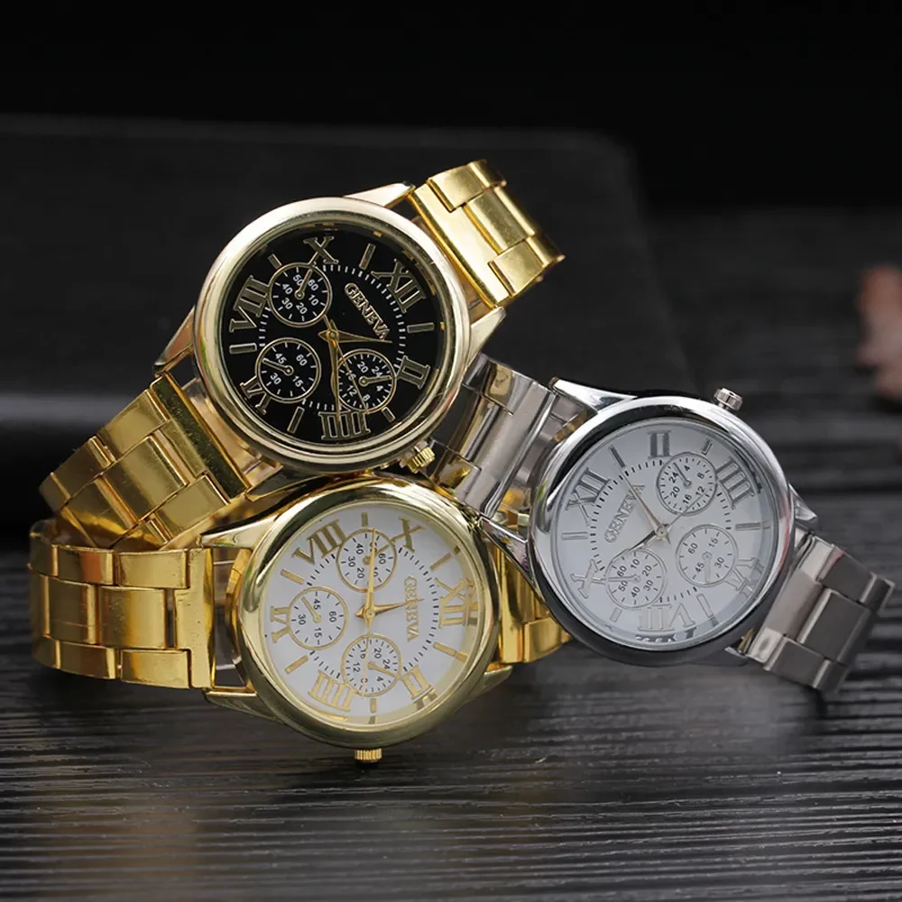 New Brand 3 Eyes Gold Geneva Casual Quartz Watch Women Stainless Steel Dress Watches Relogio Feminino Ladies Clock Hot Sale