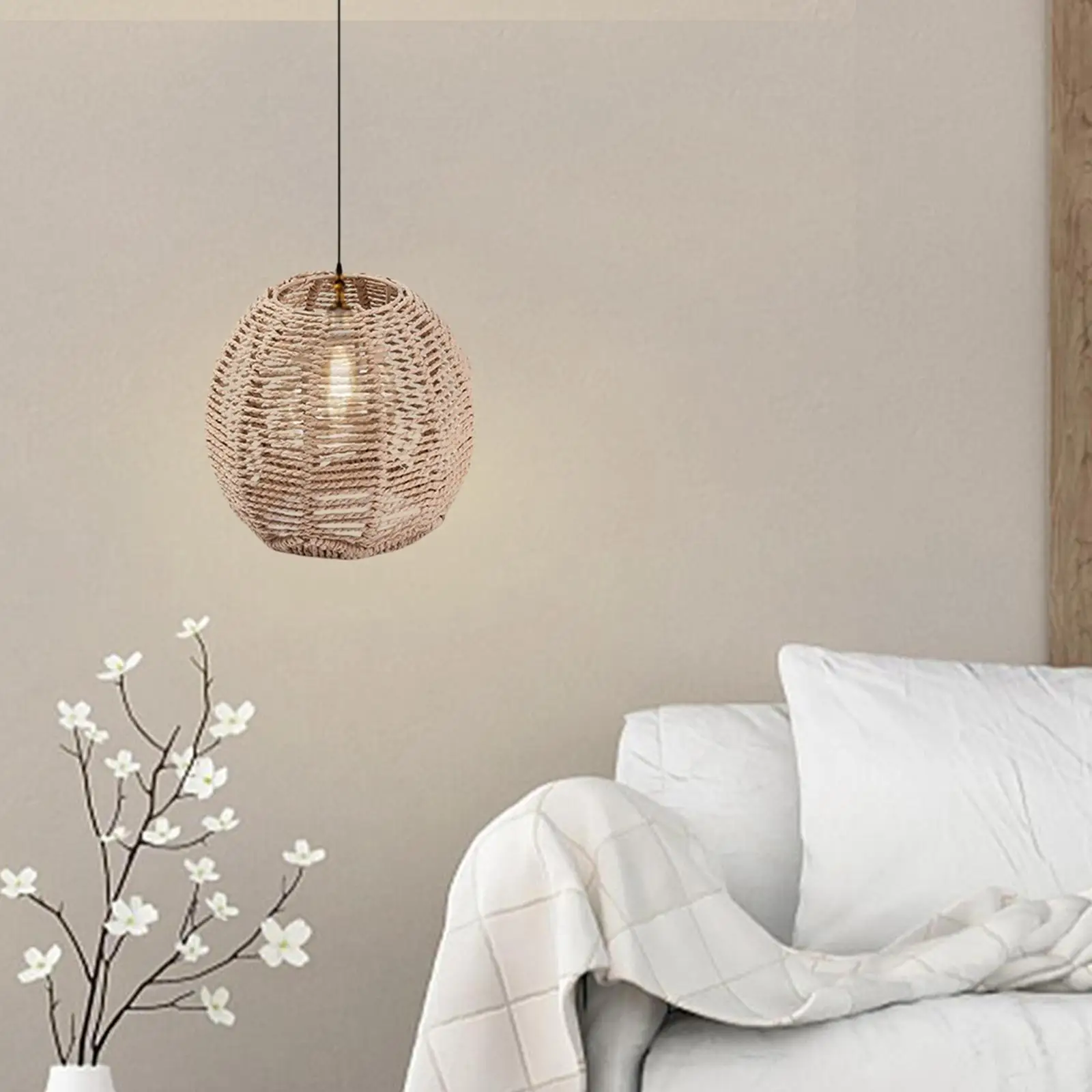 

Pendant Lamp Shade Wicker Rattan Chandelier Cover for Bedroom Living Room