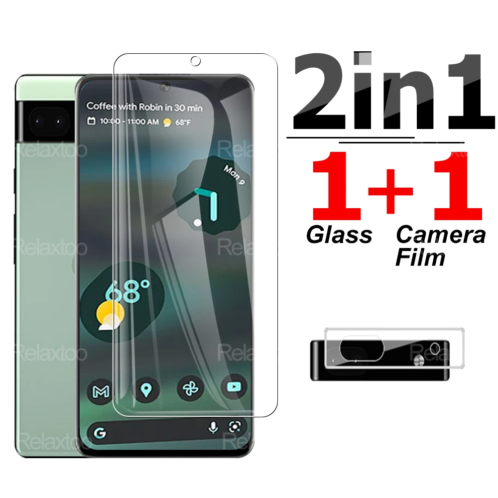 

2 в 1 Защитное стекло для Google Pixel 6a 6 a, закаленное стекло для Google pixel 6, Защитная пленка для HD экрана, пленка для объектива камеры, полное покрыти...