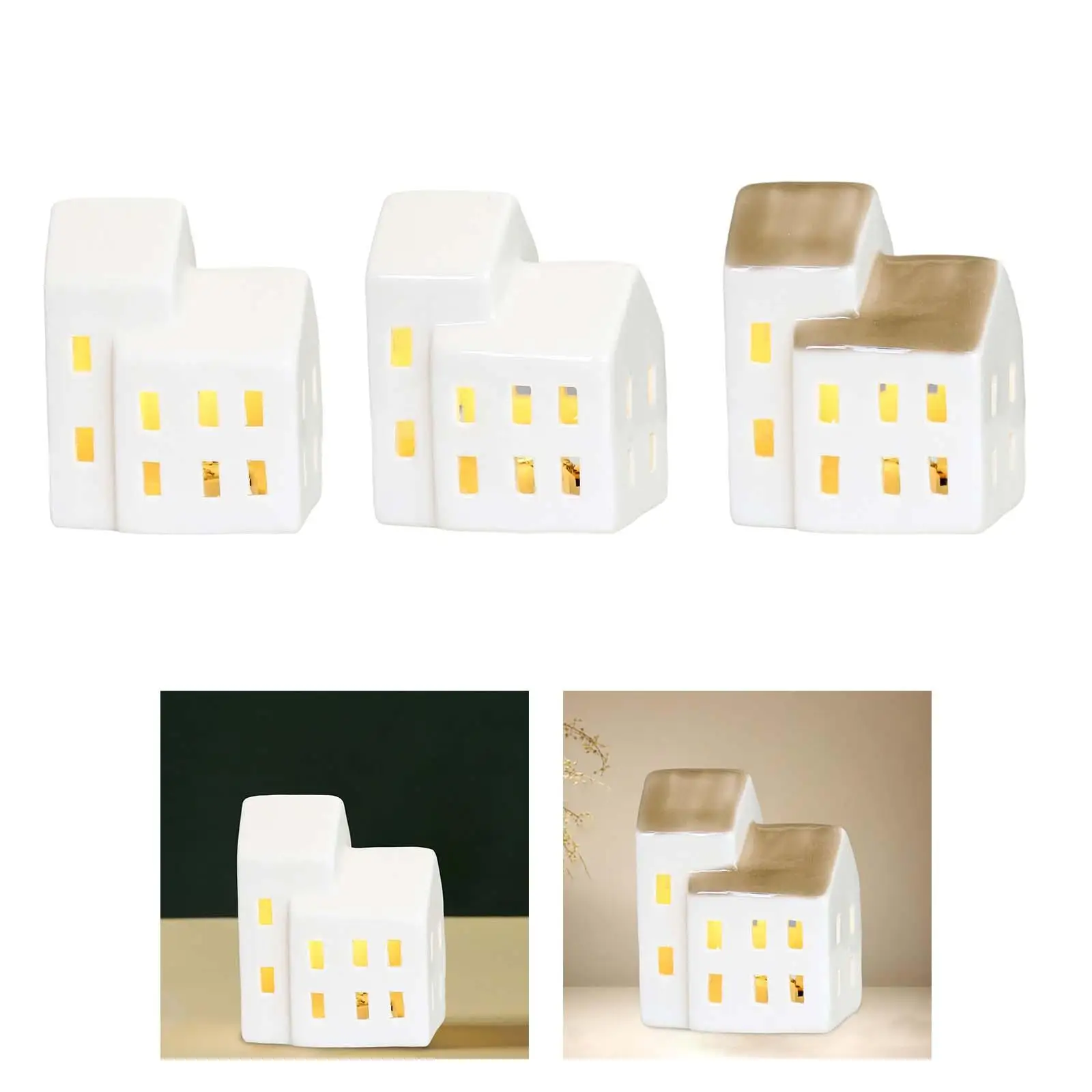 

Ceramic House Night Light Pottery Night Light Modern Figurines Ornament for Church Festival Gift Decoration Table Centerpiece