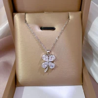 fashion set with diamonds four leaf clover charm necklace for women 2022 new design stainless steel necklace gift for girlfriend