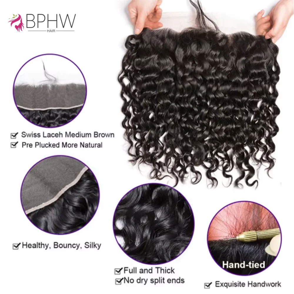 Фото 13x4 Lace Frontal Water Wave, прозрачный, с эффектом Body Wave, предварительно прорезанный, из 100% натуральных человеческих волос Remy, HD-кружево, для женщин, бразильские волосы №2