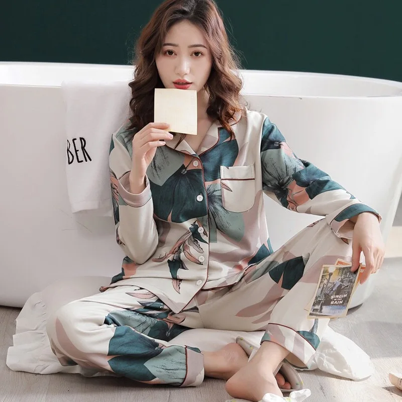 Southeast Asia's New Middle-Aged Women's Pajama Sets, Cardigan Long-Sleeved Sleepwear, European and American Style Home Clothes