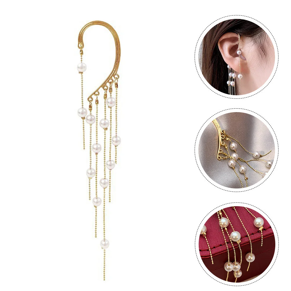 

Earrings Tassel Earringsingle Ear Cuffnon Drop Chain Pearl Fringe Cascade Dangle Wrap Clip