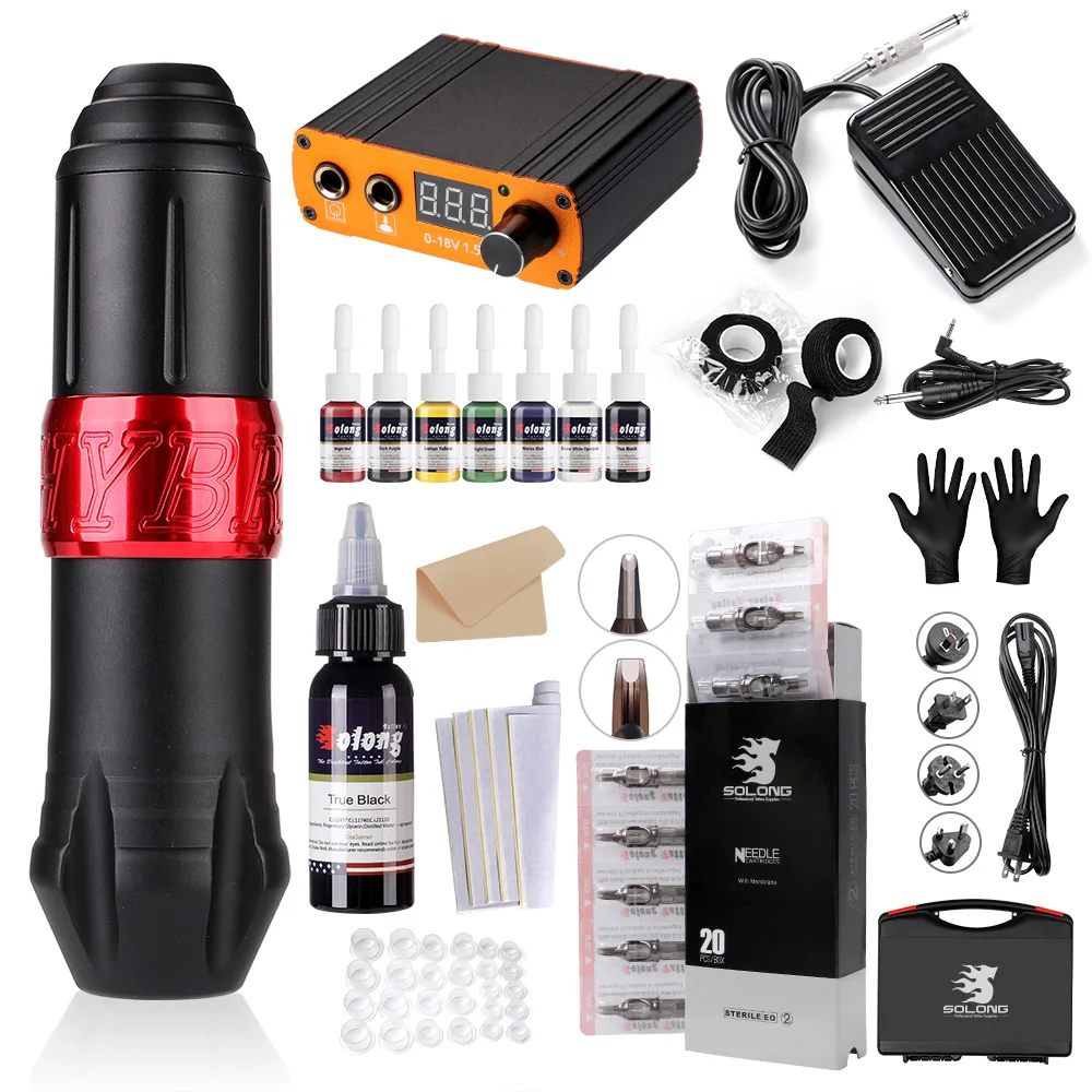 

STIGMA Tattoo Machine Kit Rotary Tattoo Machine Pen 20pcs Tattoo Cartridges 8 Inks Digital Power Supply Professional EK129-1