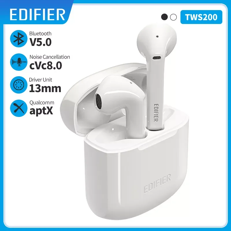 

EDIFIER TWS200 TWS Earbuds Qualcomm aptX Wireless Earphone Bluetooth 5.0 cVc Dual MIC Noise cancelling up to 24h playback time