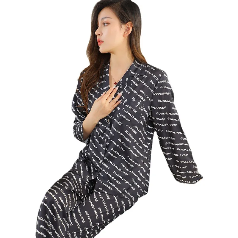 

Женская пижама из вискозы, дышащая пижама с длинными рукавами, новинка 2022 года, кардиган с лацканами и надписью на весну и лето, костюм для до...