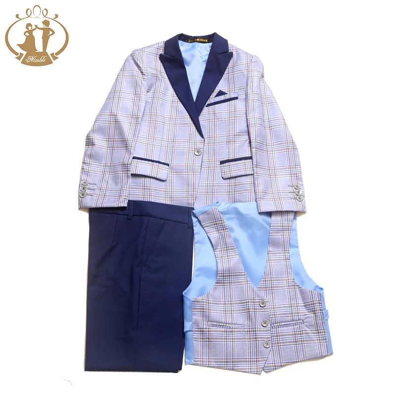 

2022 New Kids Plaid Wedding Blazer Suit for Christening Boy Children Party Costume Coat Vest Pants 3Pcs Wholesale Clothing Sets