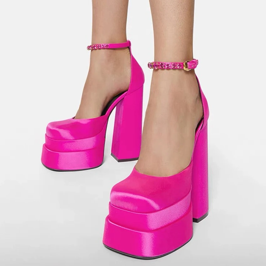 

15CM High Heels Woman Platform Shoes Summer Dress Crystal Wedding Pumps Womens Ankle Strap High Heel Shoe Silk Pump Shoes Women