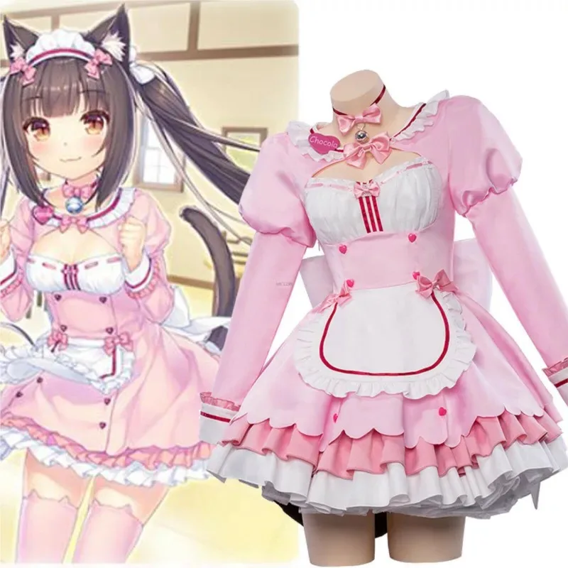 Фото Игра Chocola Nekopa Косплей Костюм Одежда Парик Ванильный Костюм Кошка Девушка Костюм Горничной Лолита Женская Юбка Милый Розовый Синий Цвет №3