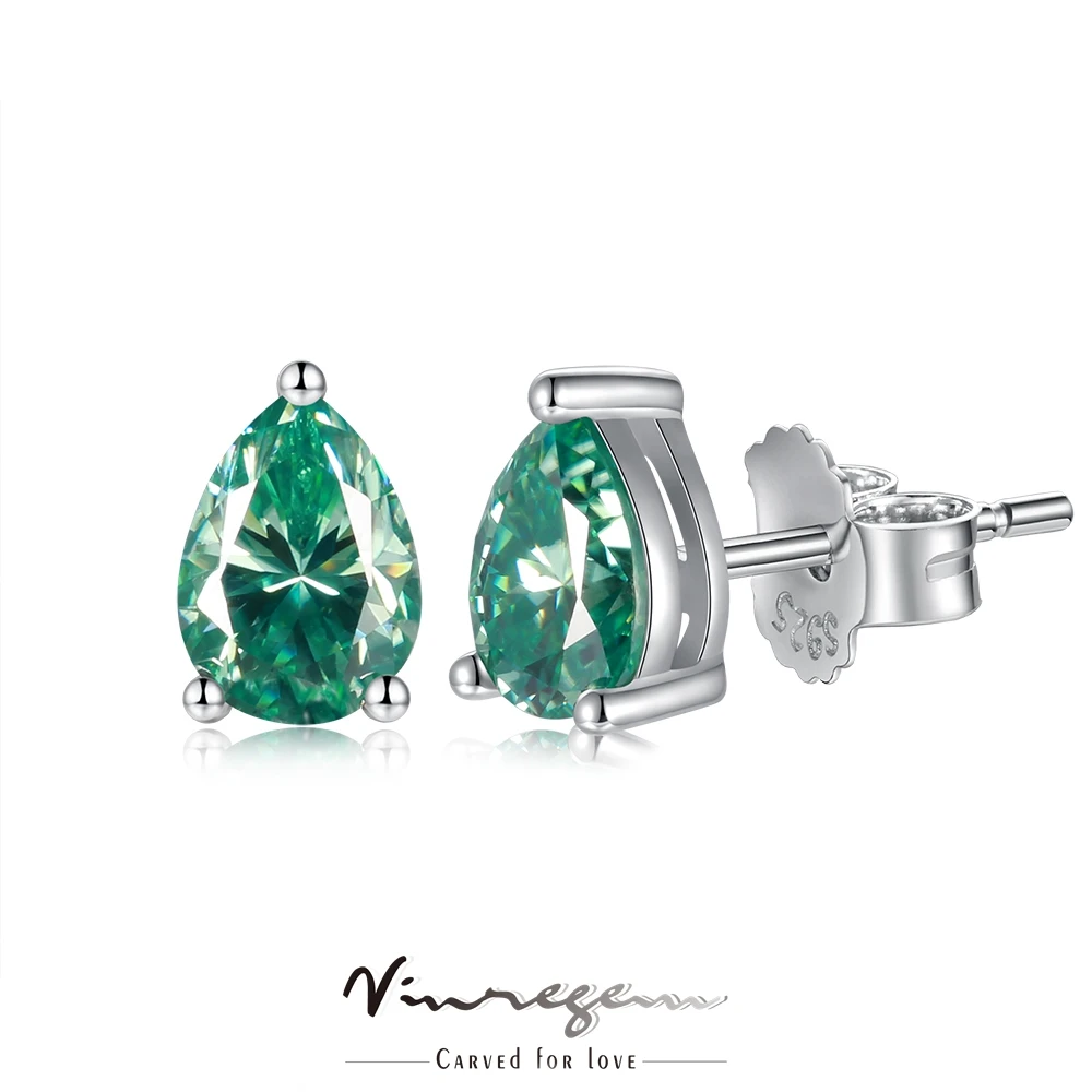 

Vinregem 925 Sterling Silver Pear 2CT 100% Pass Test Diamond VVS1 Green Moissanite Stud Earrings for Women Gift Drop Shipping