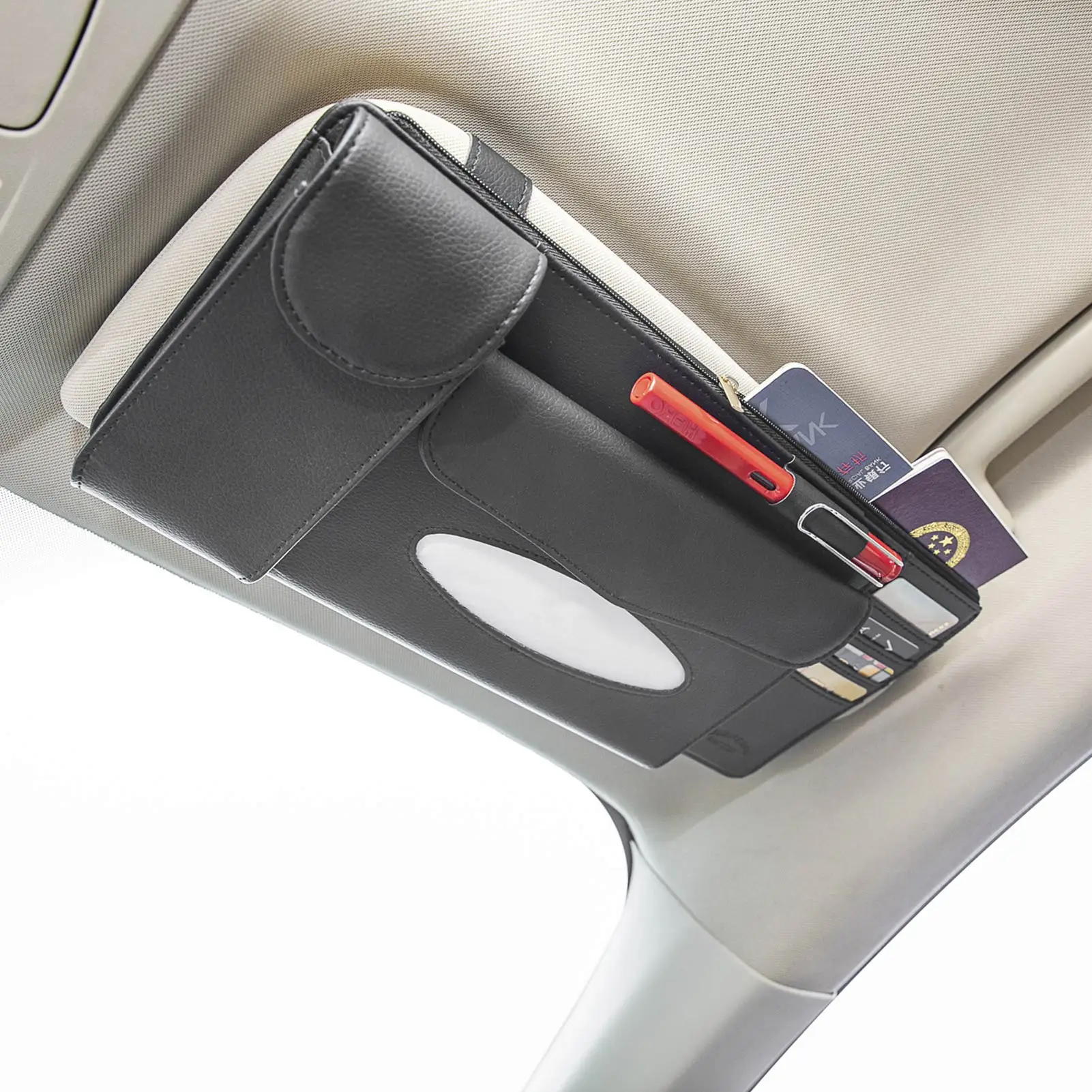 

Автомобильный органайзер для солнца, кожаный карманный зажим для солнцезащитных очков для автомобиля, держатель для салфеток и солнцезащи...