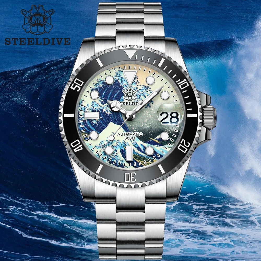 

STEELDIVE SD1953J 41mm Black Dial Kanagawa Dial NH35 Automatic Movement 300M Luminous Water Ghost Dive Watches For Men