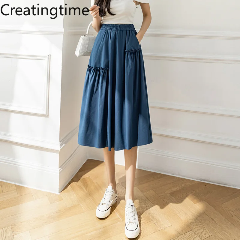

Creatingtime 2022 Summer New Fashion Trend Korean Women's Solid Color Irregular Fungus Edge Patchwork High Waist Skirt GA766