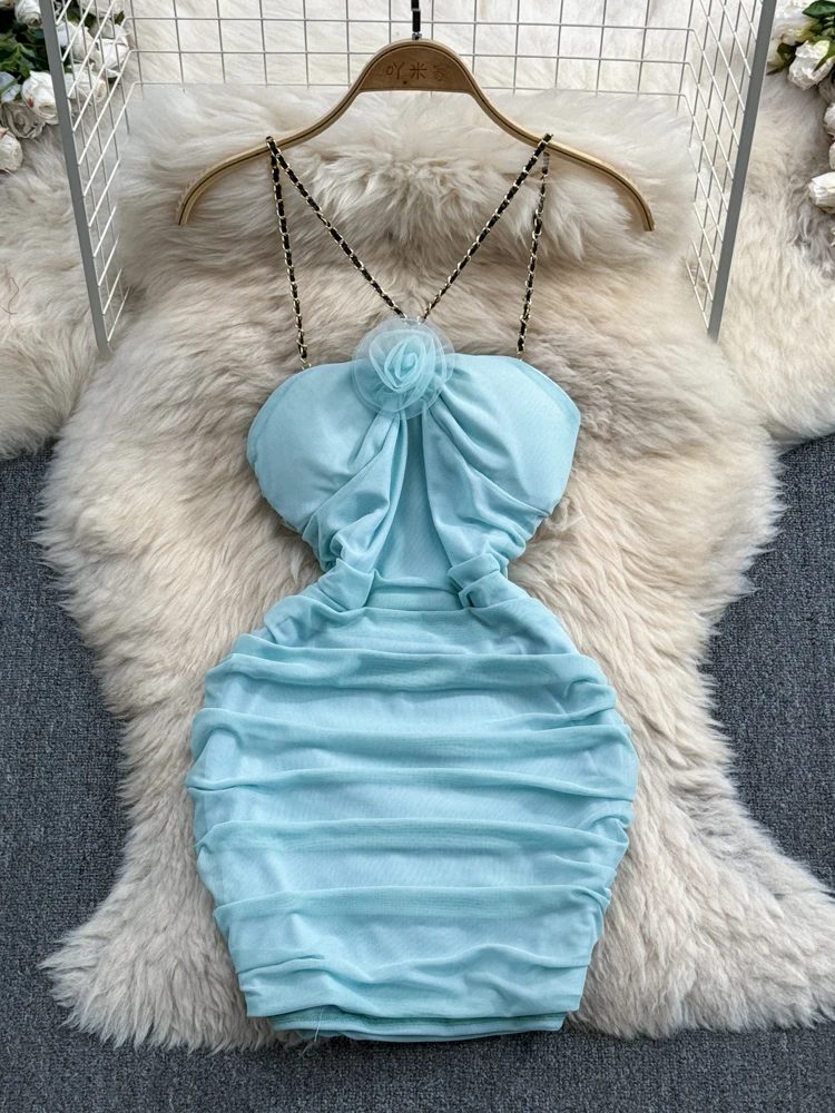 Foamlina летнее женское Сетчатое облегающее платье сексуальное на бретелях-цепочках