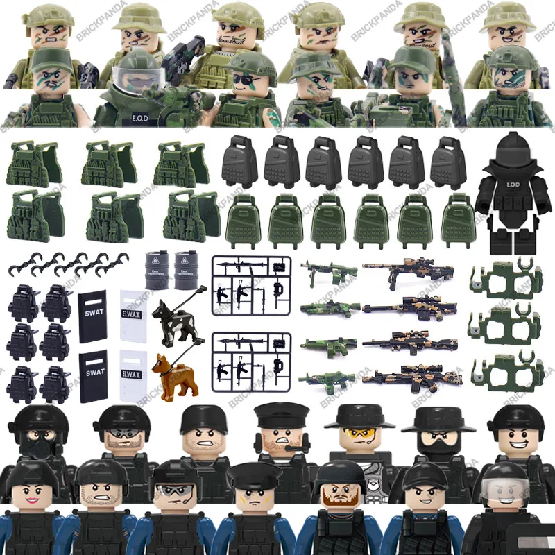 MOC SWAT-figuras de las Fuerzas Especiales de la ciudad para niños, soldados militares, bloques de construcción, bolsa de arma del ejército, accesorios de arma de perro y Policía, bloques de juguete