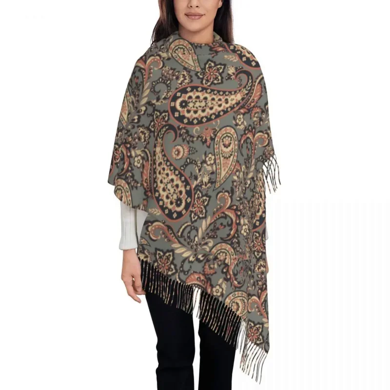 

Paisley Boho Womens Warm Winter Wrap Ornate Floral Long Shawl Scarf For Evening Dress