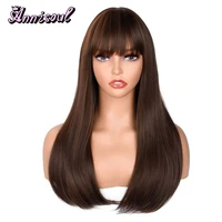 long straight synthetic wigs for women natural wave wigs with bangs brown sweet blonde cosplay lolita hair heat resistant fiber