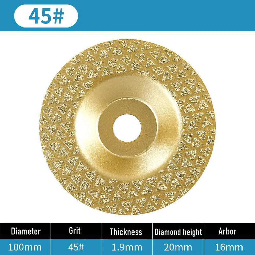 

100mm Vacuum Brazed Diamond Cup Wheel Dry Wet Grinding Disc 45 60 100 Grit For Tile Quartz Marble Granite Ceramic Stone Concrete