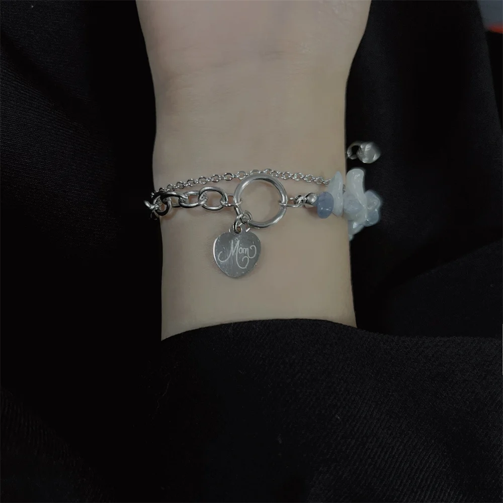 

Coconal Fashion Silver Color Women Aquamarine Crystal Panel Round Tag Pendant Bracelet Jewelry Party Jewelry Gifts Bracelet