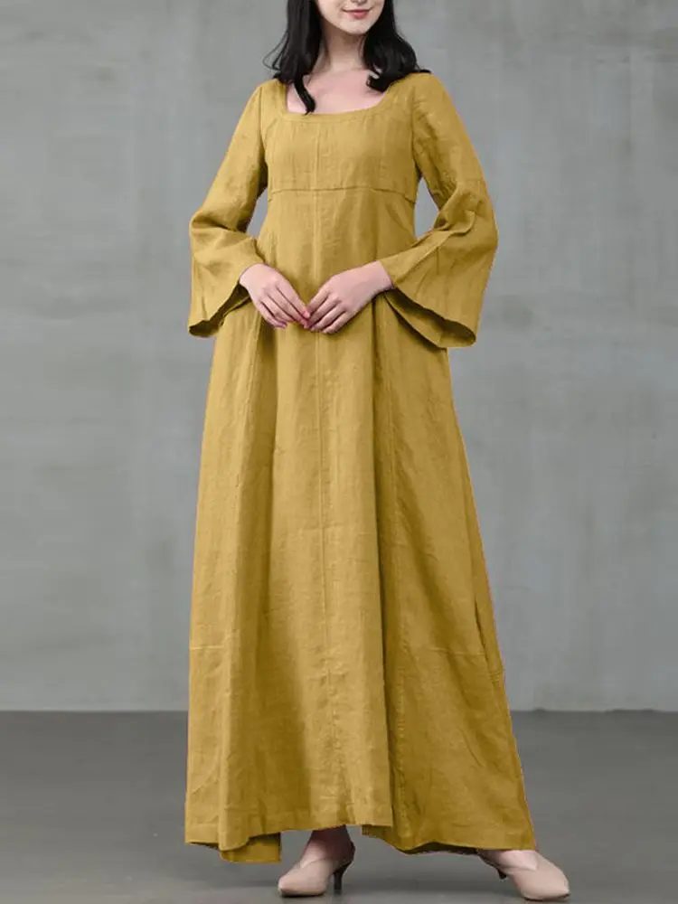 2022 женское осеннее платье ZANZEA винтажный сарафан с квадратным воротником и