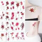 Временные татуировки 20 шт., наклейки и переводки с красными цветами, женские татуировки и боди-арт, водостойкие Временные татуировки, временные татуировки